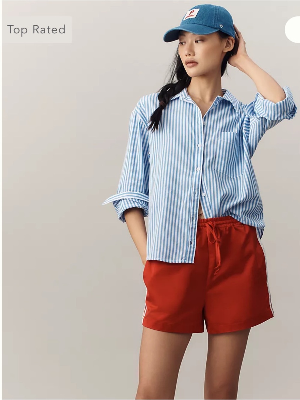 Maeve Anthropologie Blue & White Striped Button-Up Shirt | Cotton | Capsule - Picture 3 of 10